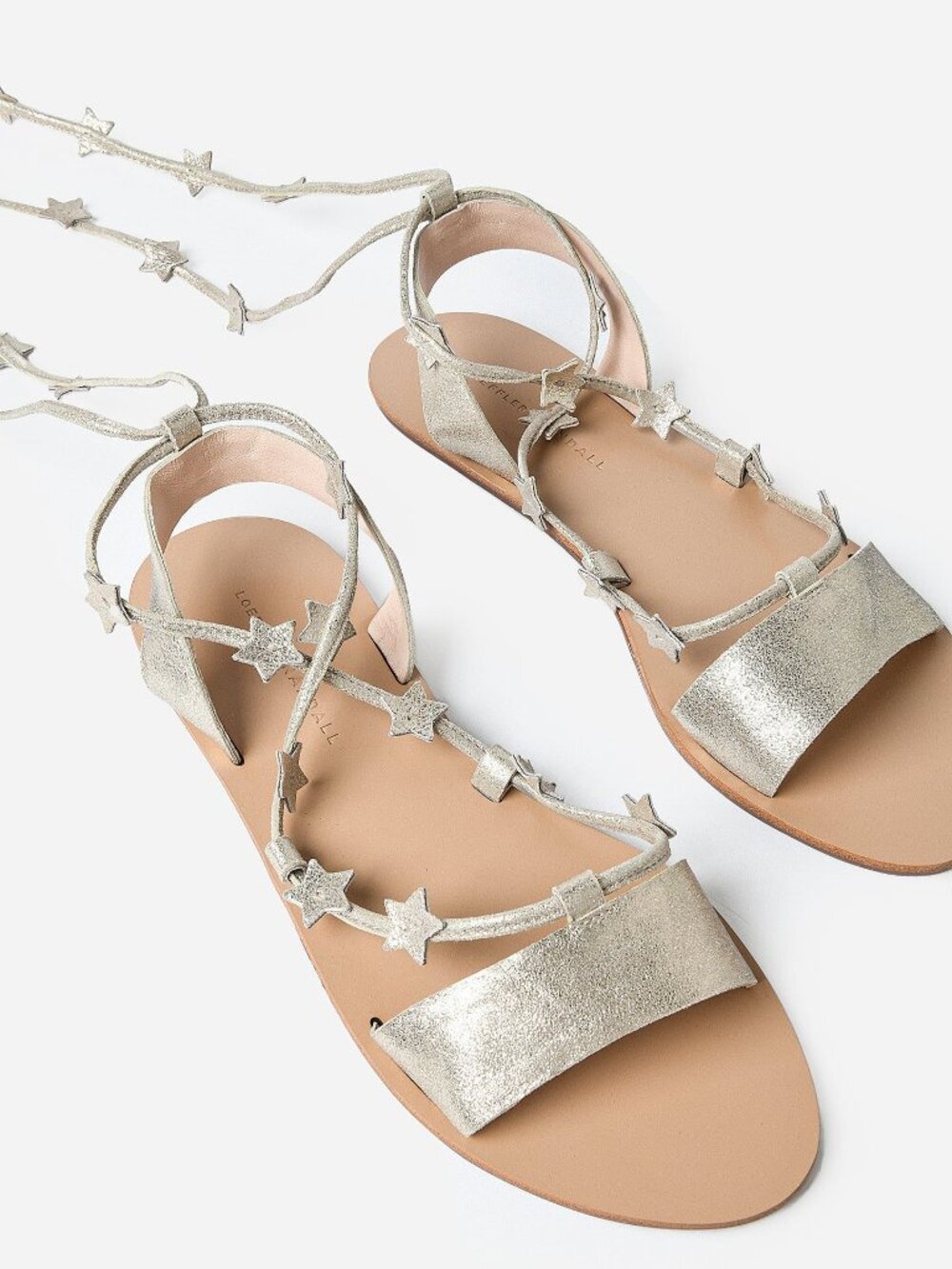 Loeffler Randall Starla Flat SANDALS 8.5 Leather Ankle Wrap Stars Cappuccino NEW